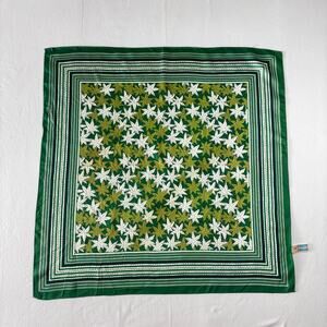 Vintage 1970s Green Leaf Print Scarf Acetate Scotchgard 26" Square Novelty